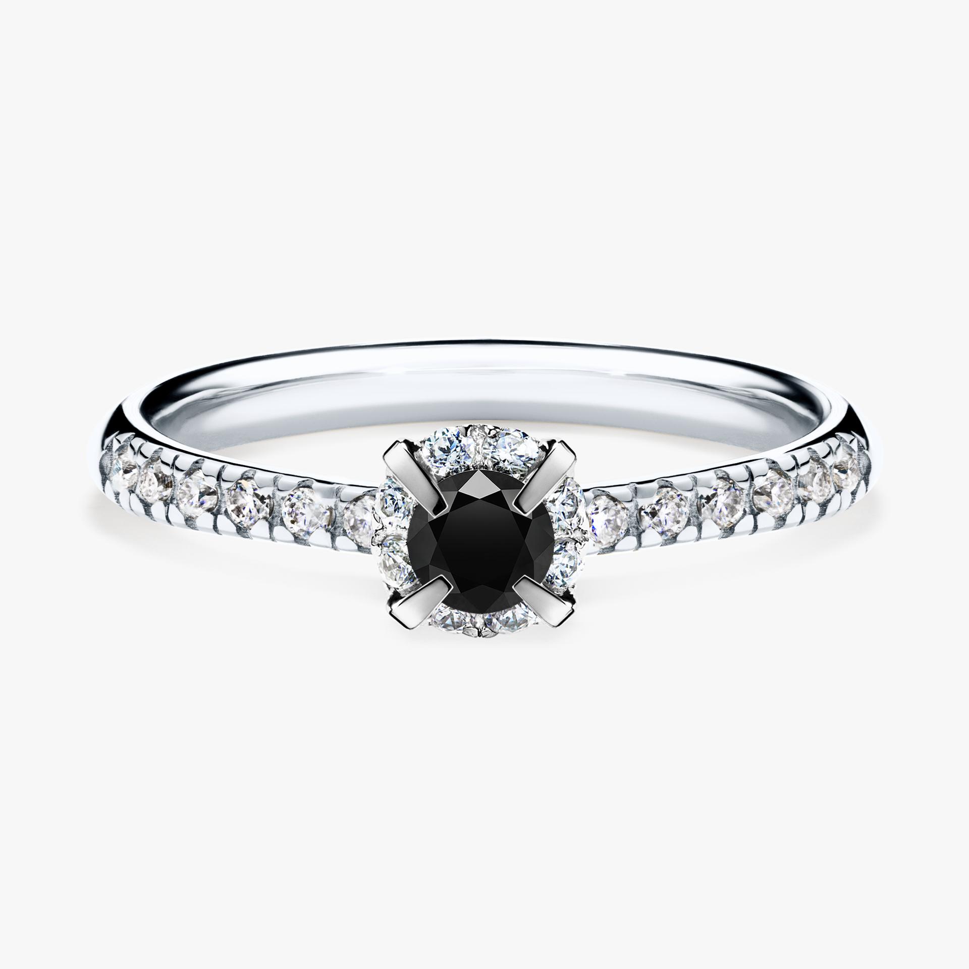 Pierścionek zaręczynowy My Princess z białego złota z czarnym diamentem 0,28ct